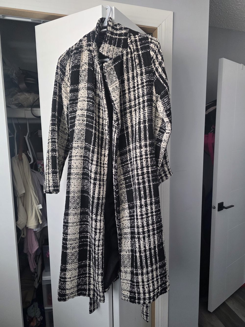 Fashion Nova Black & Cream Plaid Coat